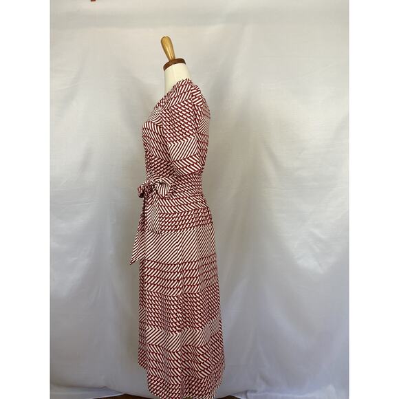Joie Size 2 Cata Red Striped Midi Wrap Dress Art Deco Boho Festival - Picture 2 of 5